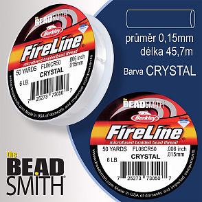 FIRELINE Berkley profesionální splétaná šnůra z polyethylenových vláken. Průměr 0,15mm, zátěž (6lb) 2,7Kg, balení (50yards) 45,7m, barva CRYSTAL.