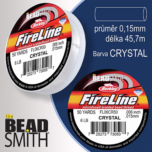 FIRELINE Berkley profesionální splétaná šnůra z polyethylenových vláken. Průměr 0,15mm, zátěž (6lb) 2,7Kg, balení (50yards) 45,7m, barva CRYSTAL.