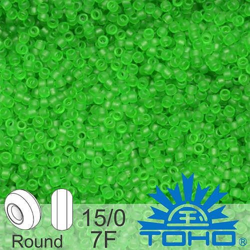 Korálky TOHO tvar ROUND (kulaté). Velikost 15/0. Barva č. 7F Transparent-Frosted Peridot. Balení 5g.