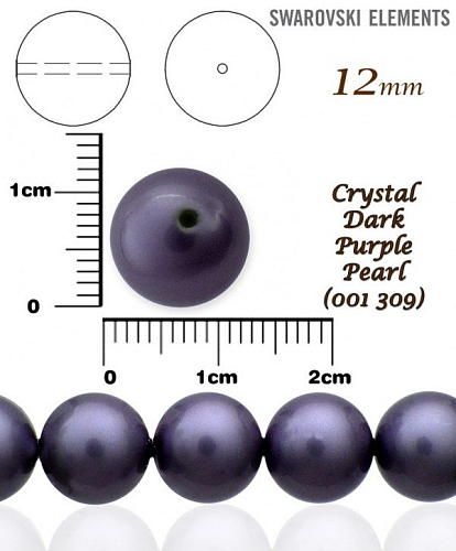 SWAROVSKI 5811 Voskované Perle barva 309 CRYSTAL DARK PURPLE PEARL velikost 12mm. 