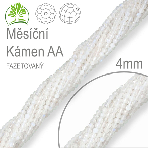 Korálky z minerálů Měsíční Kámen AA Fazetovaný  přírodní polodrahokam. Velikost pr.4mm. Balení 90Ks.