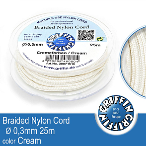 Braided NYLON (splétaná nit na náramky) GRIFFIN síla nitě 0,3mm cívka 25m. Barva Cream