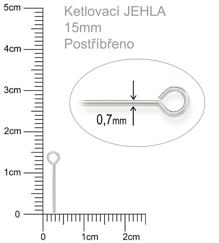 Ketlovací JEHLA  velikost 15mm. Barva stříbrná.