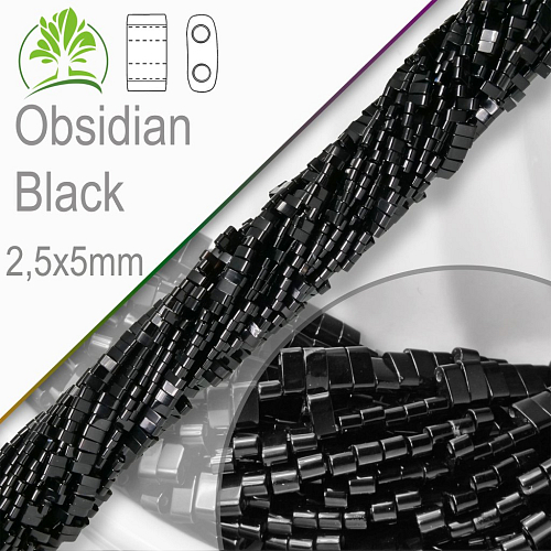 Minerální korálky tvarované Obsidian Black. Velikost 2,5x5mm obdelníkové korálky s dvěma otvory. Balení 10Ks