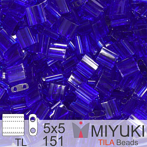 Korálky MIYUKI tvar TILA BEADS velikost 5x5mm. Barva TL-151 Transparent Cobalt. Balení 5g.