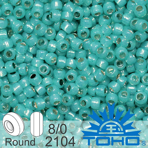 Korálky TOHO tvar ROUND (kulaté). Velikost 8/0. Barva č.2104- Silver-Lined Milky Teal. Balení 10g.