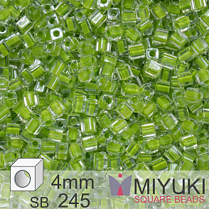 Korálky Miyuki SQUARE Beads 4mm. Barva Lime Lined Crystal SB245. Balení 5g.