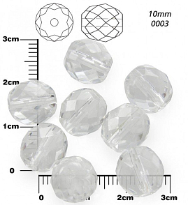 Korálky BROUŠENÉ 10mm. Barva 0003, Průhledná transparentní. Balení 10Ks.