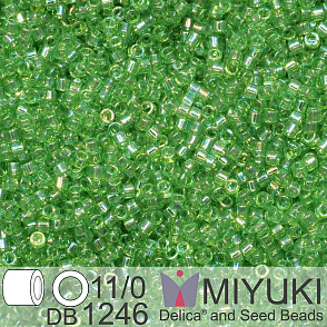 Korálky Miyuki Delica 11/0. Barva Tr Lime AB DB1246. Balení 5g