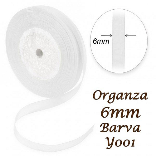 ORGANZA stuha šířka 6mm. Číslo Y001 barva BÍLÁ. 