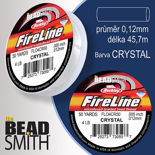 FIRELINE Berkley profesionální splétaná šnůra z polyethylenových vláken. Průměr 0,12mm, zátěž (4lb) 1,8Kg, balení (50yards) 45,7m, barva CRYSTAL.