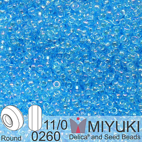 Korálky Miyuki Round 11/0. Barva 0260 Transparent Aqua AB. Balení 5g.