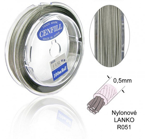 Nylonové LANKO .Barva R051 TRANSPARENT (průhledná). Velikost 0,5mm.