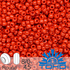 Korálky TOHO tvar ROUND (kulaté). Velikost 8/0. Barva 45 Opaque Pepper Red. Balení 10g.