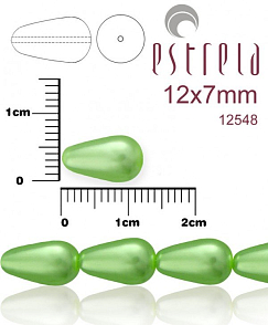 VOSKOVANÉ korále tvar kapka. Velikost 12x7mm. Barva 12548 (zelená). Balení 10ks na návleku. 