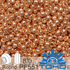 Korálky TOHO tvar ROUND (kulaté). Velikost 8/0. Barva č. PF551-Permanent Finish - Galvanized Rose Gold. Balení 10g.