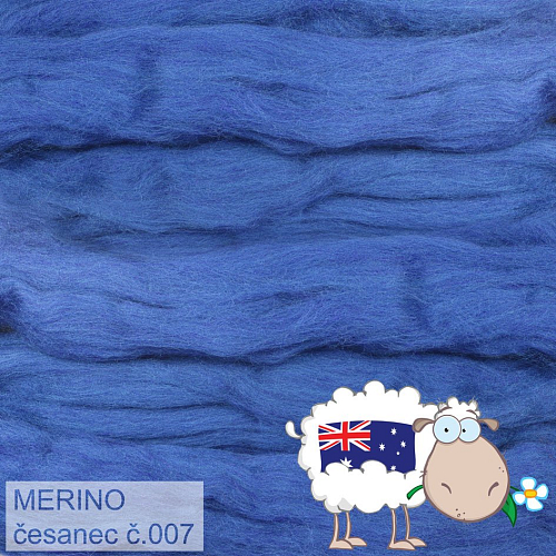 Česanec australské merino (20-21 - mikronů), vlna na plstění a předení. Barva 007 LÁVOVÁ MODRÁ. Balení 20g. 