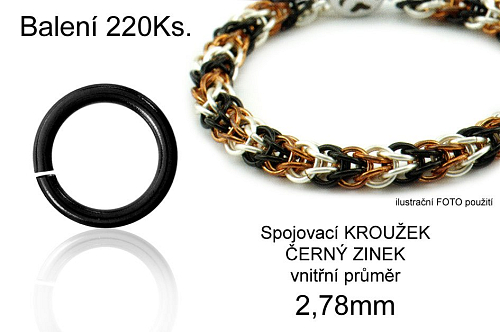 Spojovací KROUŽEK balení. Průměr vnitřní 2,78mm. Tl.0,8mm. Balení 220ks. Barva ANTRACIT. 