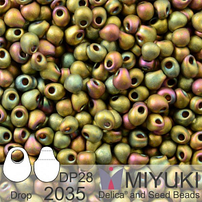 Korálky Miyuki Drop 2,8mm. Barva 2035 Matte Met Khaki Iris . Balení 5g.