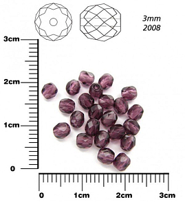 Korálky BROUŠENÉ 3mm. Barva 2008, Průhledná fialová. Balení 150Ks.