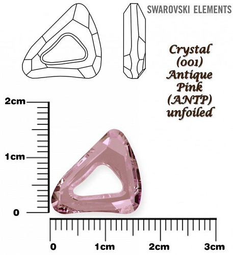 SWAROVSKI ELEMENTS Organic Cosmic Triangle 4736 barva CRYSTAL (001) ANTIQUE PINK (ANTP) velikost 14mm.