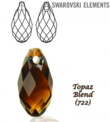 Swarovski 6010 Briolette Pendant 13x6,5mm. Barva TOPAZ BLEND