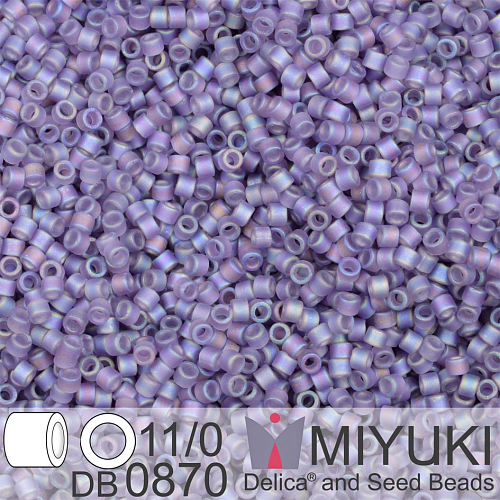 Korálky Miyuki Delica 11/0. Barva Matte Transparent Light Amethyst AB DB0870. Balení 5g