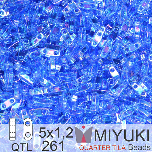 Korálky Miyuki QuarterTila. Barva Transparent Sapphire AB QTL 261. Balení 3g