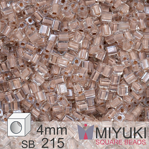 Korálky Miyuki SQUARE Beads 4mm. Barva Blush Lined Crystal SB215. Balení 5g.