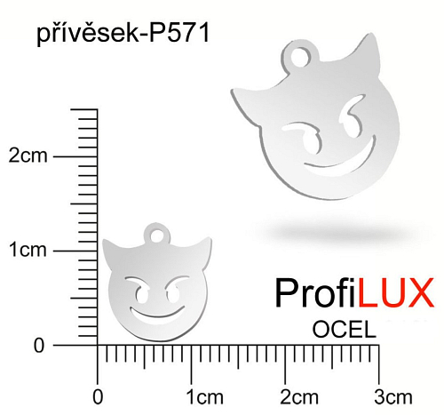 Přívěsek Chirurgická Ocel ozn-P571 Smajlík ĎÁBLÍK   velikost 12x14mm tl.1.2mm. Řada přívěsků ProfiLUX