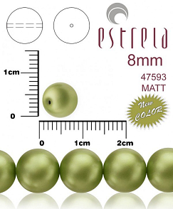 VOSKOVANÉ korále tvar kulatý. Velikost 8mm. Barva 47593 MATT (matná zelená khaki). Balení 15ks na návleku.