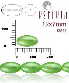 VOSKOVANÉ korále tvar ovál. Velikost 12x7mm. Barva 12548 (zelená). Balení 10ks na návleku. 