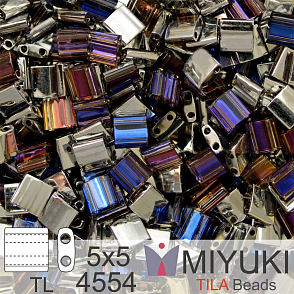 Korálky MIYUKI tvar TILA BEADS velikost 5x5mm. Barva TL-4554 Crystal/Heliotrope . Balení 5g.