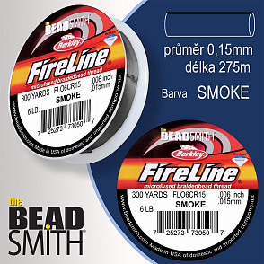 FIRELINE Berkley profesionální splétaná šnůra z polyethylenových vláken. Průměr 0,15mm, zátěž (6lb) 2,7Kg, balení (300yards) 275m, barva SMOKE