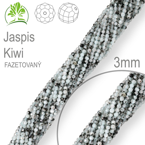 Korálky z minerálů Jaspis Kiwi Fazetovaný polodrahokam. Velikost pr.3mm. Balení 130Ks.