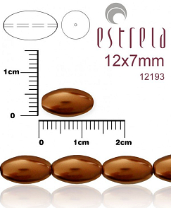 VOSKOVANÉ korále tvar ovál. Velikost 12x7mm. Barva 12193 (hnědá měděná). Balení 10ks na návleku. 