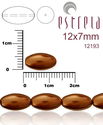 VOSKOVANÉ korále tvar ovál. Velikost 12x7mm. Barva 12193 (hnědá měděná). Balení 10ks na návleku. 