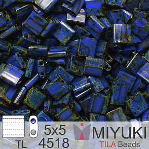 Korálky MIYUKI tvar TILA BEADS velikost 5x5mm. Barva TL-4518 Opaque Cobalt Picasso. Balení 5g.