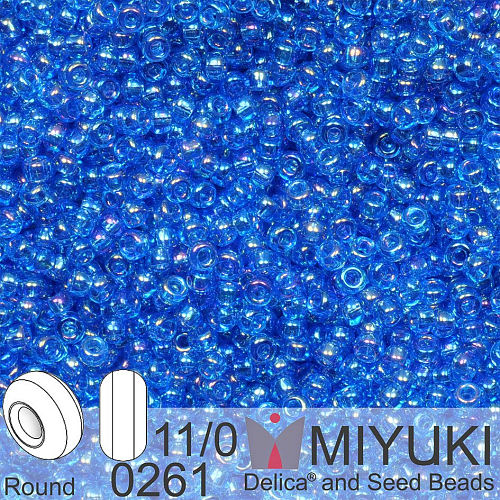 Korálky Miyuki Round 11/0. Barva 0261 Transparent Sapphire AB. Balení 5g.