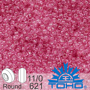 Korálky TOHO tvar ROUND (kulaté). Velikost 11/0. Barva č.621-Transparent French Rose. Balení 8g.