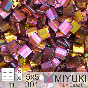 Korálky MIYUKI tvar TILA BEADS velikost 5x5mm. Barva TL 301 Dark Topaz Rainbow Gold Luster. Balení 5g.