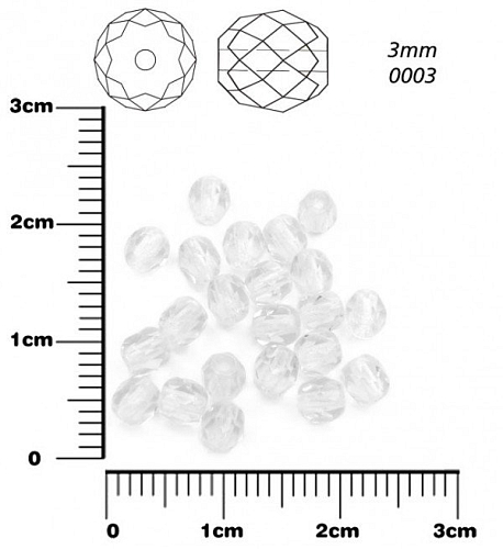 Korálky BROUŠENÉ 3mm. Barva 0003 Průhledná. Balení 150Ks.