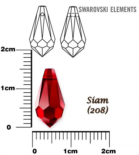 SWAROVSKI PŘÍVÉSKY Teardrop 6000 barva SIAM (208) velikost 15x7,5mm. 