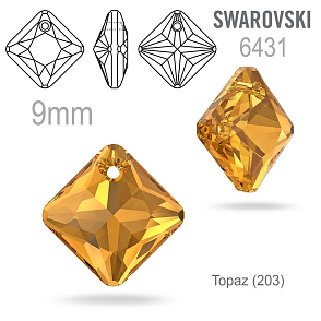 Swarovski 6431 Princess Cut Pendant barva Topaz (203) velikost 9mm.