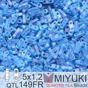 Korálky Miyuki QuarterTila. Barva Matte Transparent Capri Blue AB QTL 149FR Balení 3g