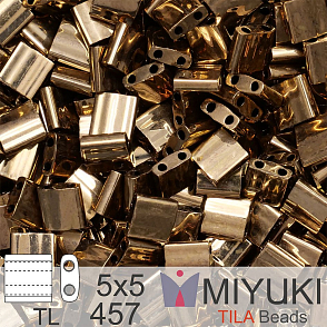 Korálky MIYUKI tvar TILA BEADS velikost 5x5mm. Barva TL 457 Metallic Dark Bronze. Balení 5g.