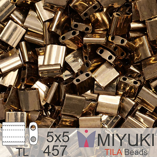 Korálky MIYUKI tvar TILA BEADS velikost 5x5mm. Barva TL 457 Metallic Dark Bronze. Balení 5g.