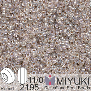 Korálky Miyuki Round 11/0. Barva 2195 Taupe Lined Crystal AB. Balení 5g.