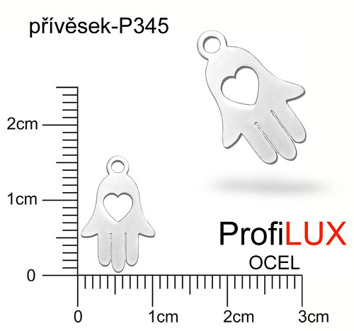 Přívěsek Chirurgická Ocel ozn-P345 RUKA Fátimy velikost 15x10mm tl.1,1mm. Řada přívěsků ProfiLUX. 