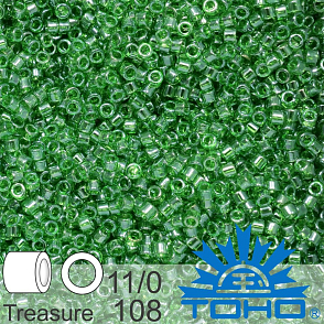 Korálky TOHO tvar TREASURE (válcové). Velikost 11/0. Barva č. 108-Trans-Lustered Peridot . Balení 5g.